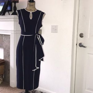 Eva Mendes sailor inspired sheath dress